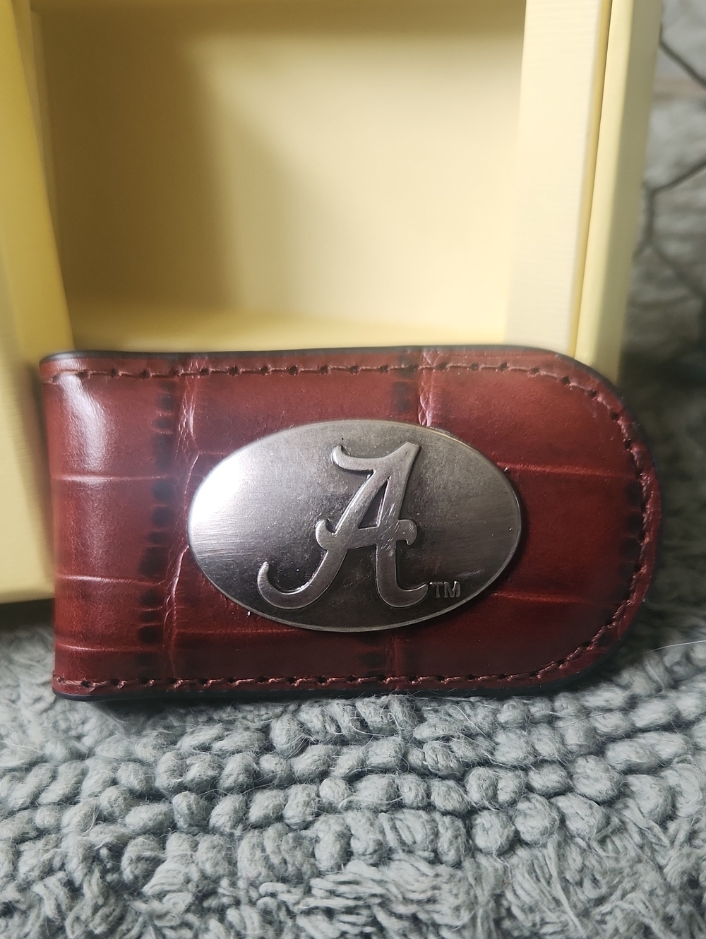 NIB Zep Pro Genuine Leather Alabama Crimson Tide Cash Money Clip Brown Gift Box